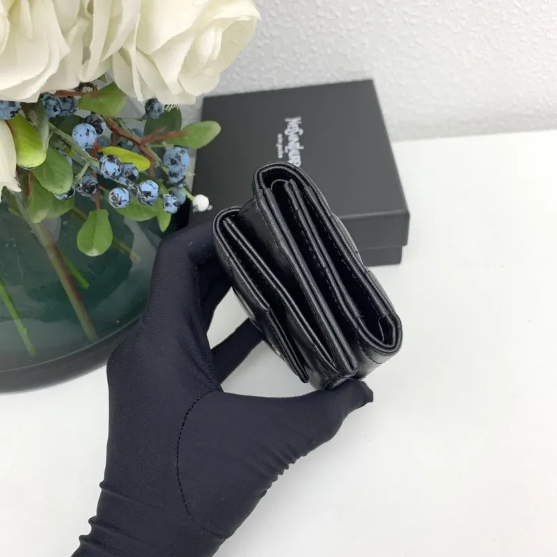 YSL Black Quilted Small Leather Wallet - Image 5