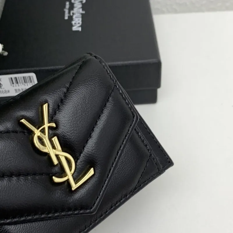 YSL Black Quilted Small Leather Wallet - Image 6