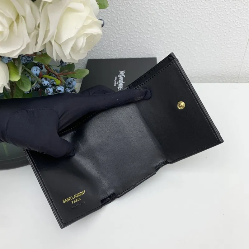 YSL Black Quilted Small Leather Wallet - Image 7