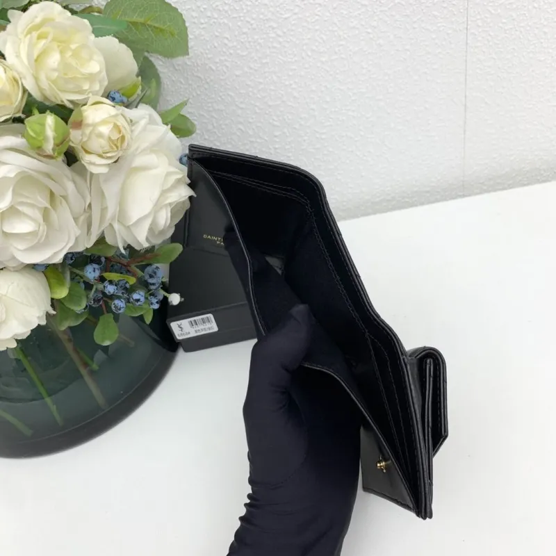YSL Black Quilted Small Leather Wallet - Image 8