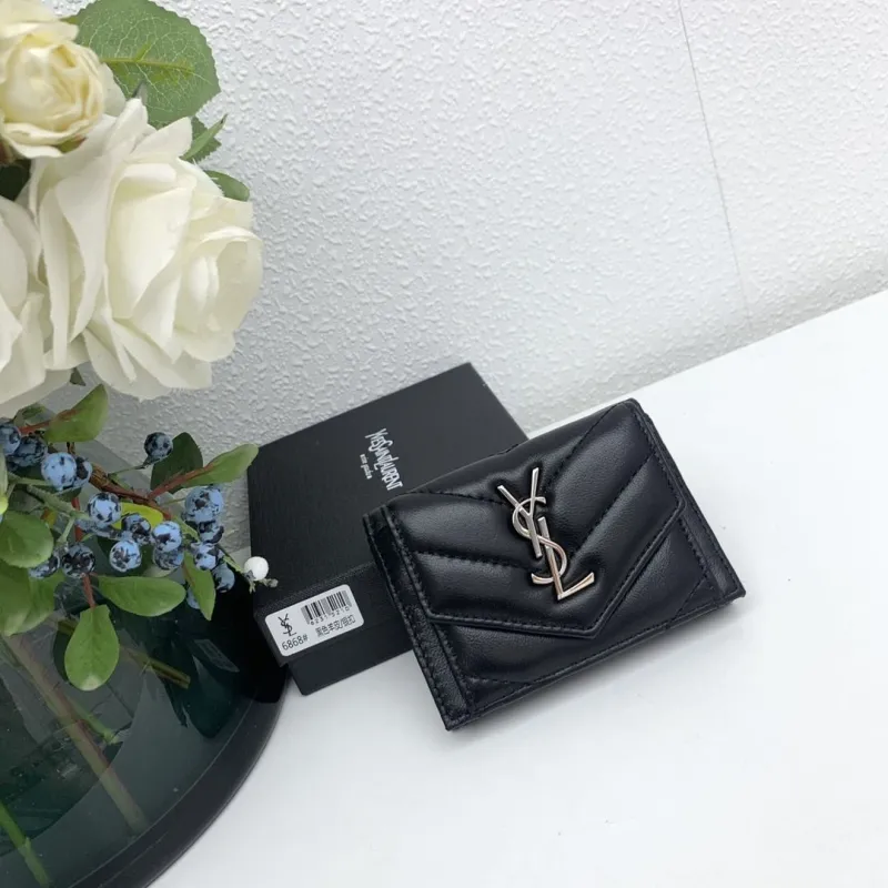YSL Black Compact Leather Wallet 6868