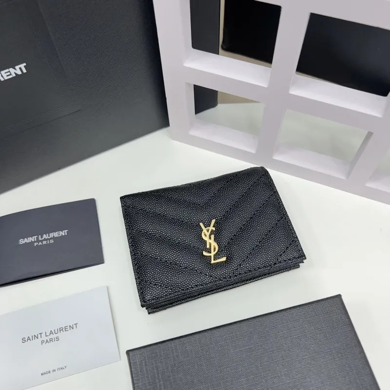 YSL Black Leather Card Holder Wallet