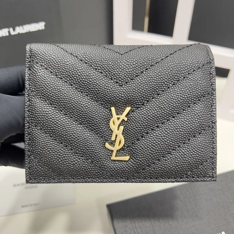 YSL Black Leather Card Holder Wallet - Image 3