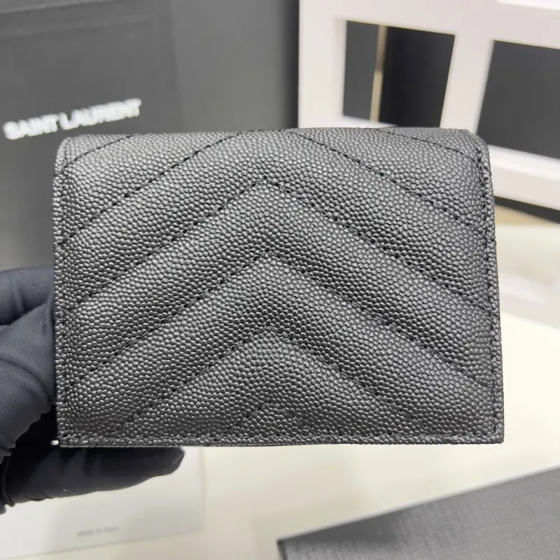 YSL Black Leather Card Holder Wallet - Image 4