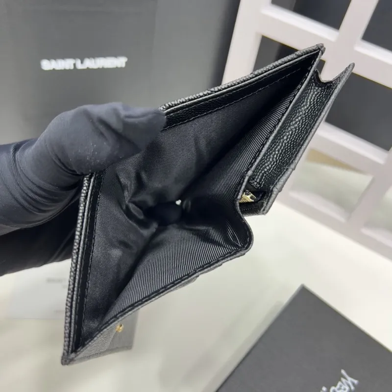 YSL Black Leather Card Holder Wallet - Image 9