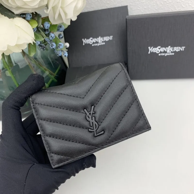 YSL Black Leather Wallet 7009 - Image 4