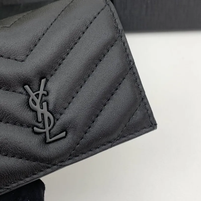 YSL Black Leather Wallet 7009 - Image 5
