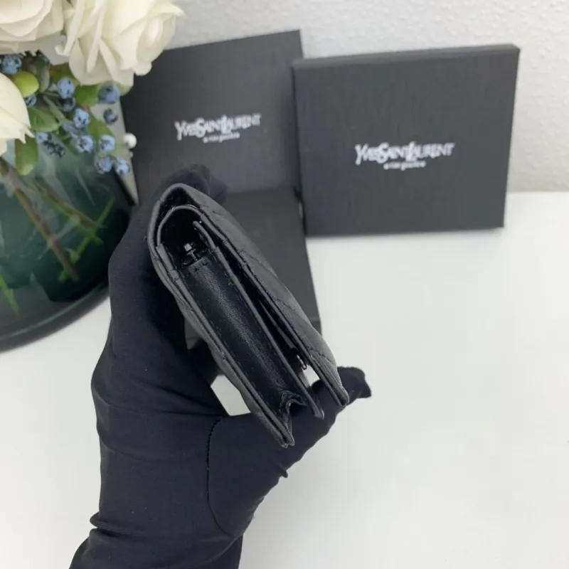YSL Black Leather Wallet 7009 - Image 6