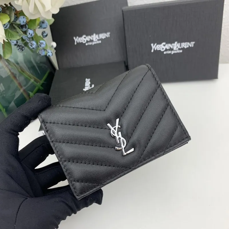 Yves Saint Laurent Black Quilted Leather Wallet 7009 - Image 4