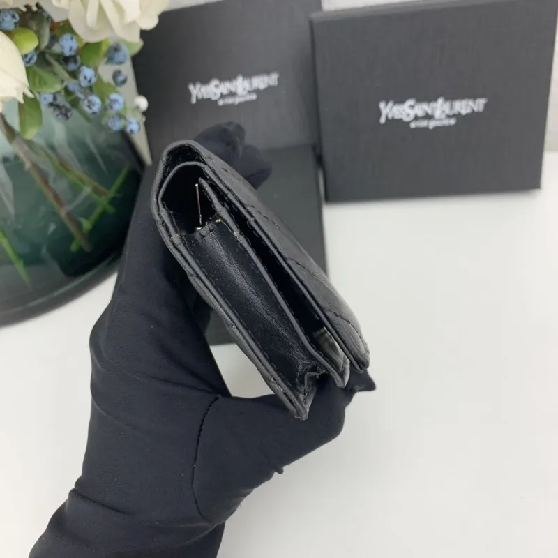 Yves Saint Laurent Black Quilted Leather Wallet 7009 - Image 5