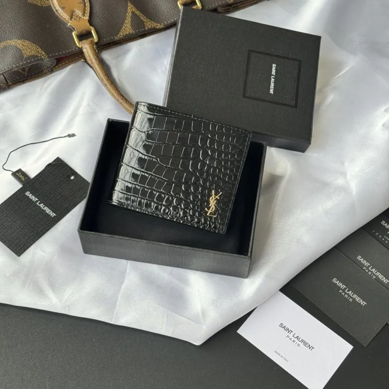 Saint Laurent Black Crocodile Embossed Bifold Wallet