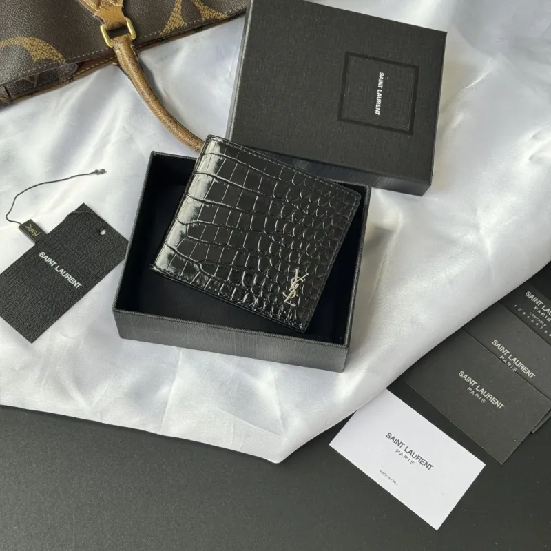 Saint Laurent Black Crocodile Embossed Bifold Wallet