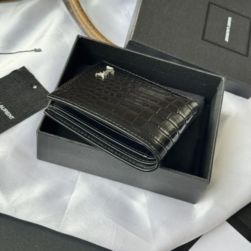 Saint Laurent Black Crocodile Embossed Bifold Wallet - Image 3