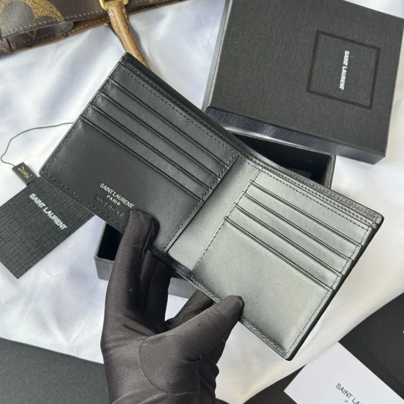 Saint Laurent Black Crocodile Embossed Bifold Wallet - Image 6