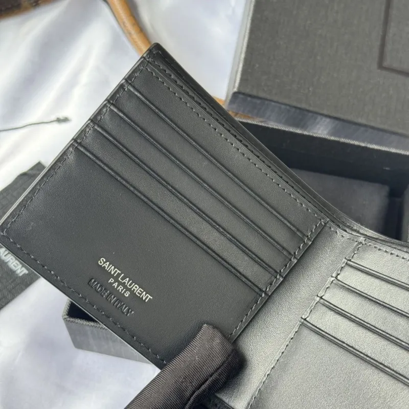 Saint Laurent Black Crocodile Embossed Bifold Wallet - Image 7