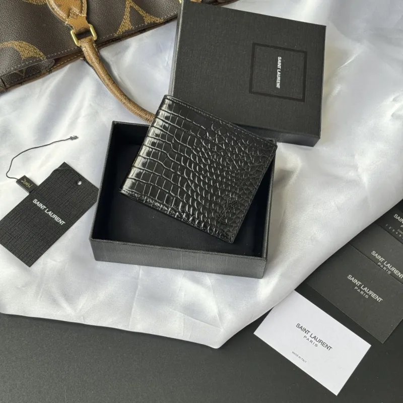 Saint Laurent Black Crocodile Embossed Bifold Wallet