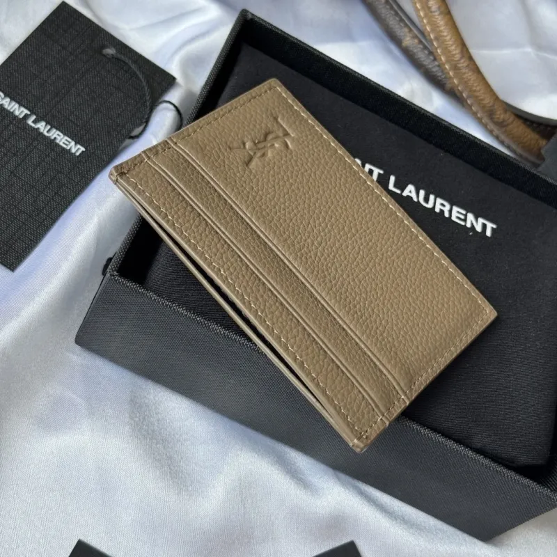 Saint Laurent YSL Taupe Leather Card Holder - Image 3