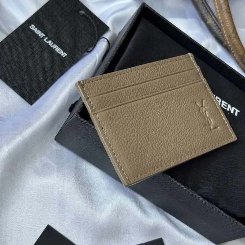 Saint Laurent YSL Taupe Leather Card Holder - Image 4