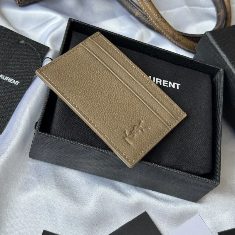 Saint Laurent YSL Taupe Leather Card Holder - Image 5