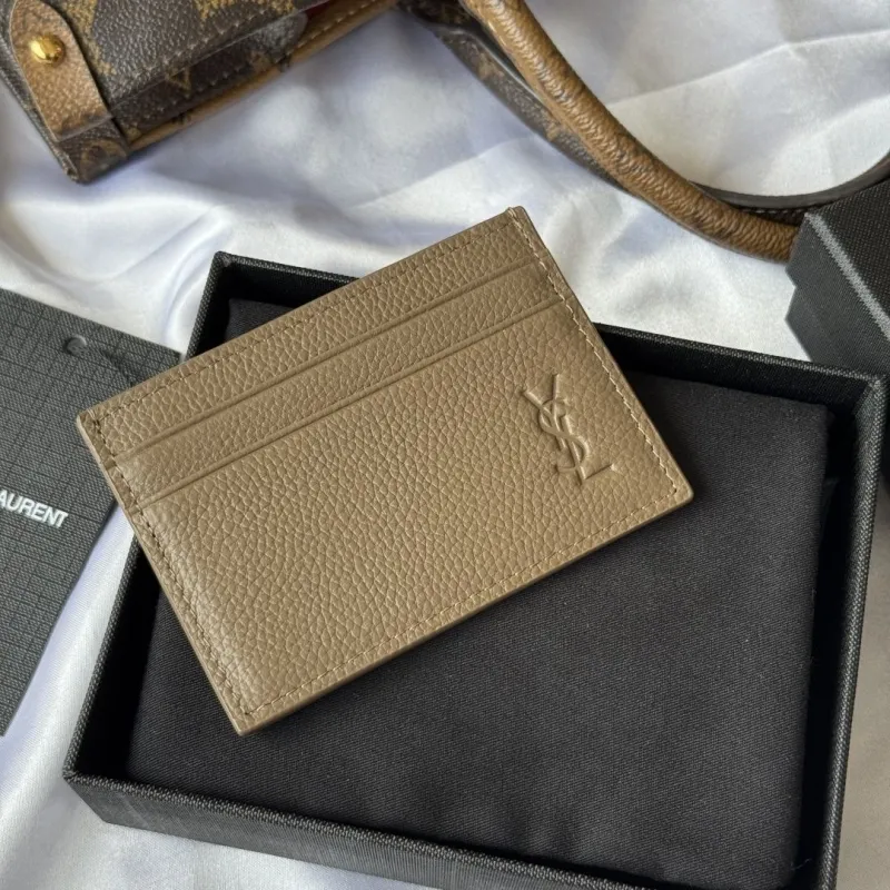 Saint Laurent YSL Taupe Leather Card Holder - Image 6