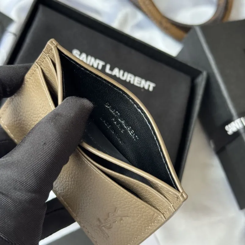 Saint Laurent YSL Taupe Leather Card Holder - Image 8