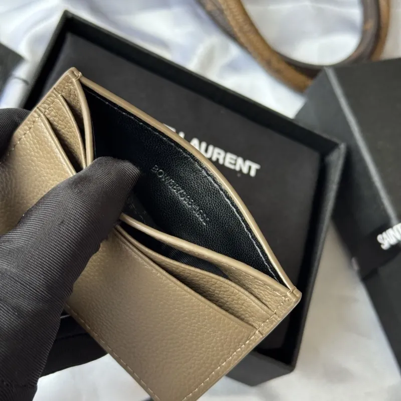 Saint Laurent YSL Taupe Leather Card Holder - Image 9