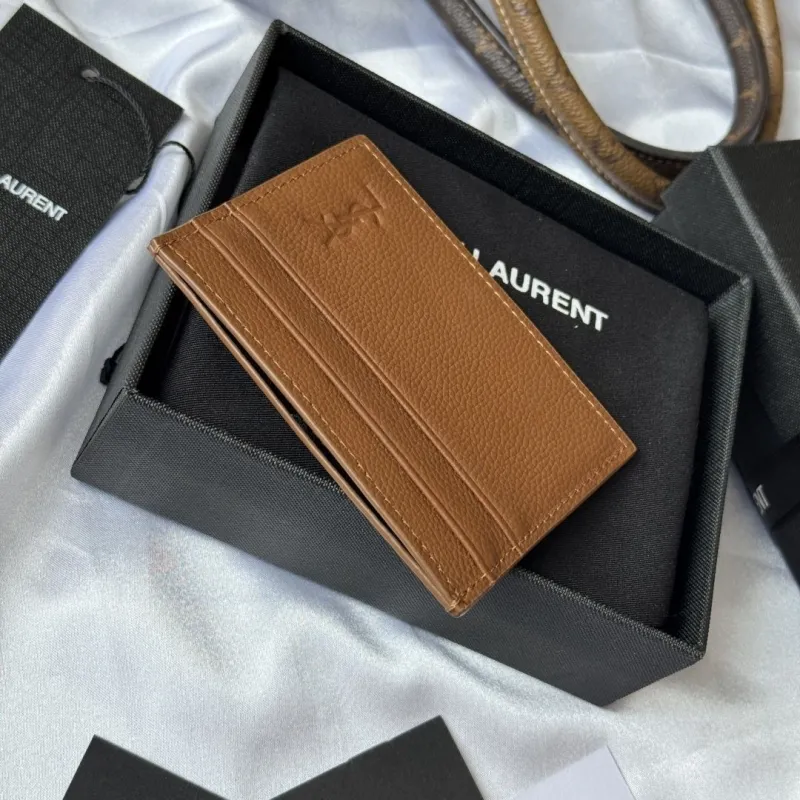 Saint Laurent Brown Leather Card Holder - Image 3