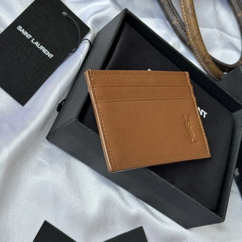 Saint Laurent Brown Leather Card Holder - Image 4