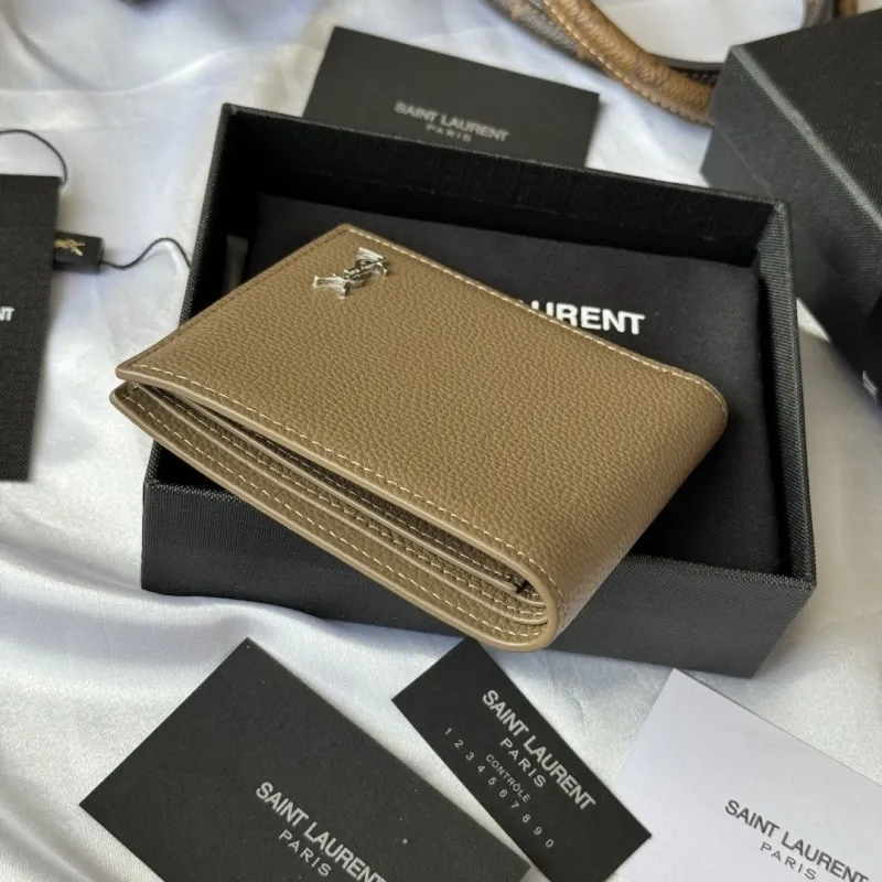 Saint Laurent 102 Leather Bifold Wallet Taupe - Image 3