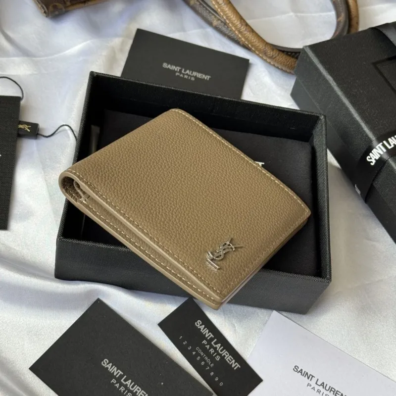 Saint Laurent 102 Leather Bifold Wallet Taupe - Image 4