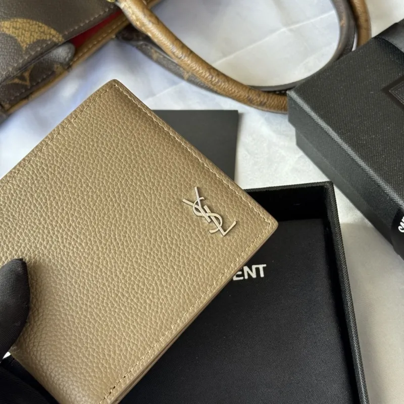 Saint Laurent 102 Leather Bifold Wallet Taupe - Image 5