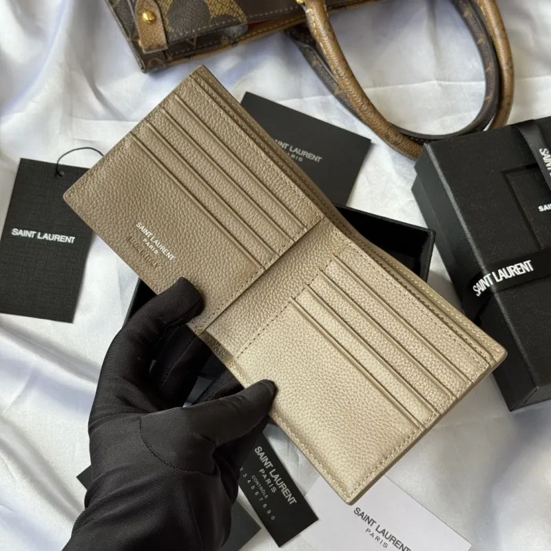 Saint Laurent 102 Leather Bifold Wallet Taupe - Image 6