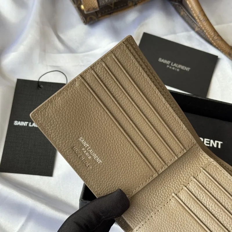 Saint Laurent 102 Leather Bifold Wallet Taupe - Image 7