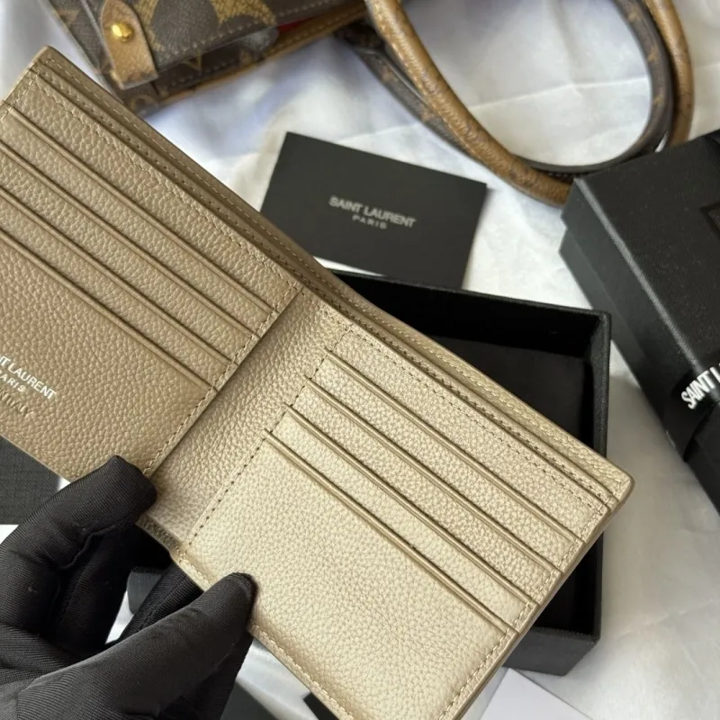 Saint Laurent 102 Leather Bifold Wallet Taupe - Image 8
