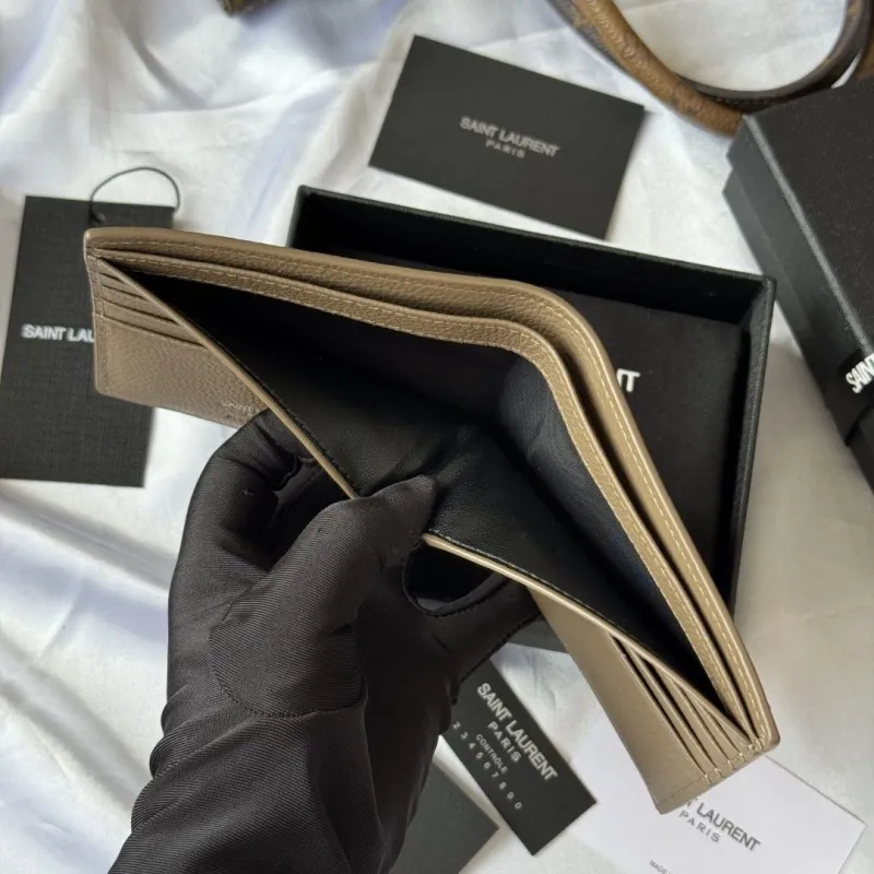 Saint Laurent 102 Leather Bifold Wallet Taupe - Image 9