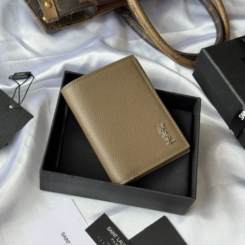 Saint Laurent Taupe Leather Bifold Wallet - Image 4