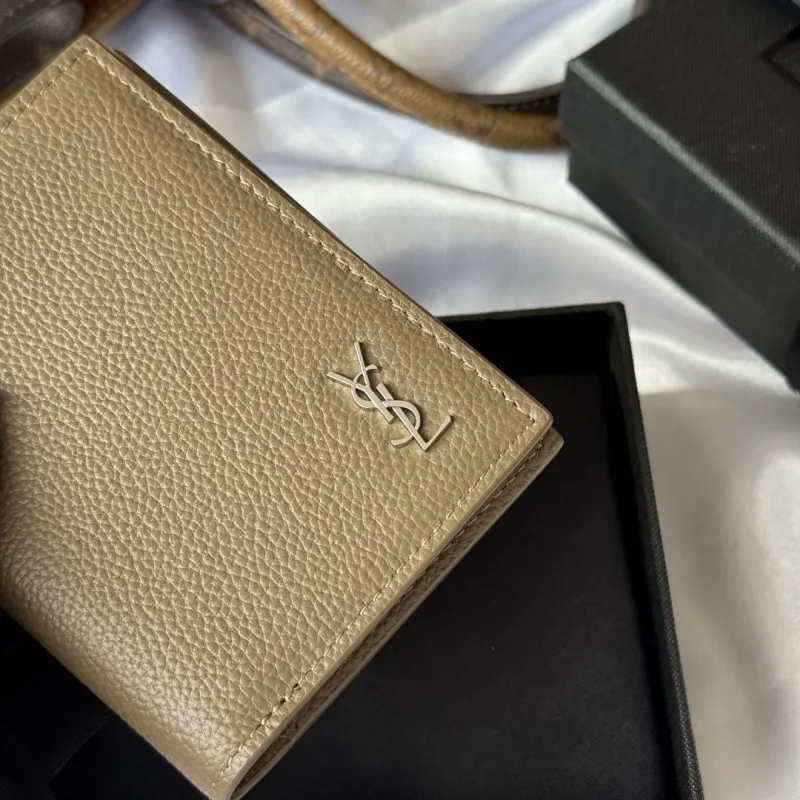 Saint Laurent Taupe Leather Bifold Wallet - Image 5