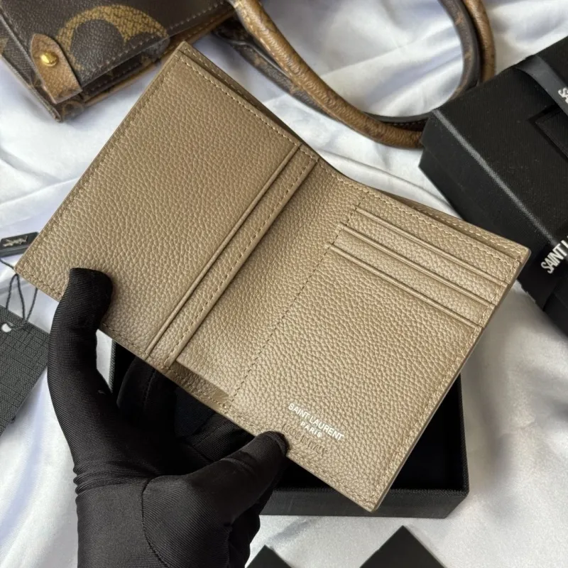 Saint Laurent Taupe Leather Bifold Wallet - Image 6