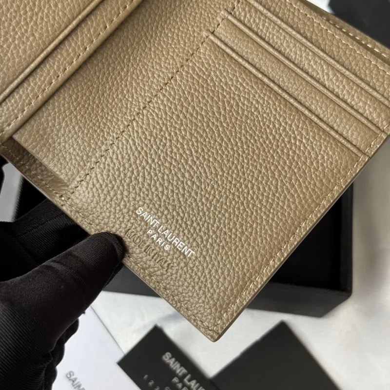 Saint Laurent Taupe Leather Bifold Wallet - Image 7
