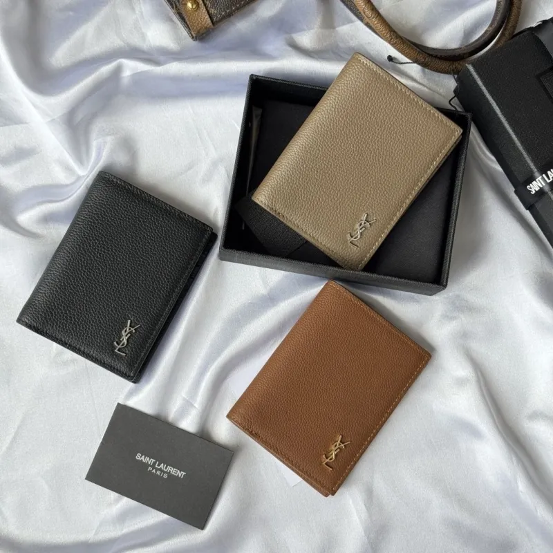 Saint Laurent Taupe Leather Bifold Wallet - Image 9