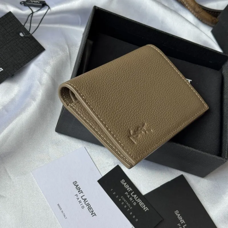 Saint Laurent Taupe Leather Bifold Wallet 108 - Image 4