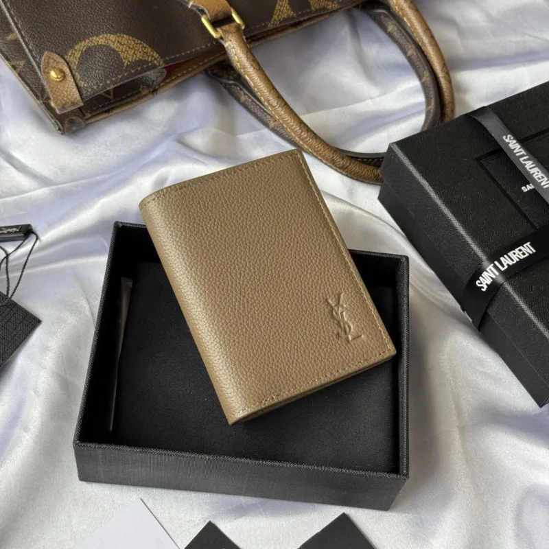 Saint Laurent Taupe Leather Bifold Wallet 108 - Image 5