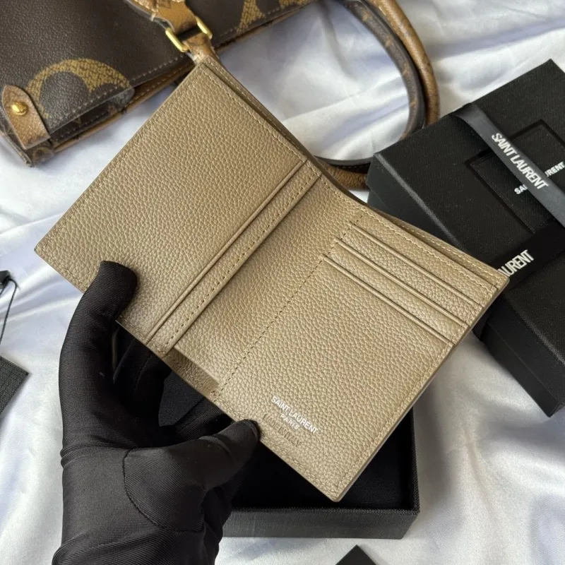 Saint Laurent Taupe Leather Bifold Wallet 108 - Image 7