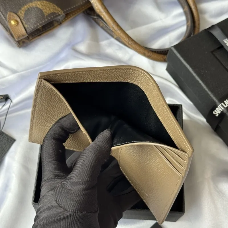 Saint Laurent Taupe Leather Bifold Wallet 108 - Image 9