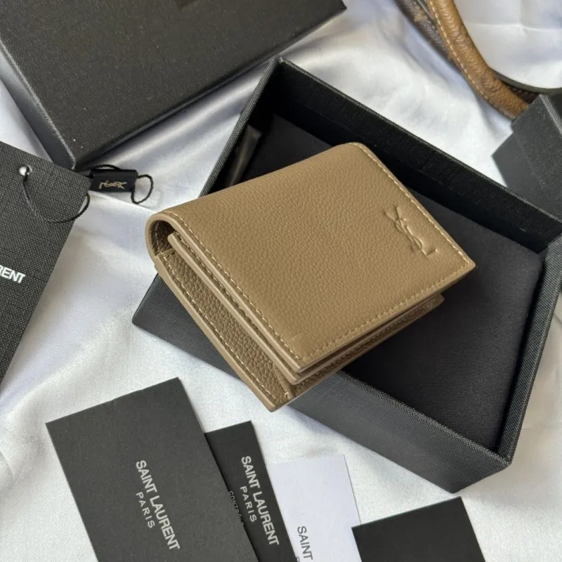 Saint Laurent Taupe Leather Bifold Wallet 114 - Image 4