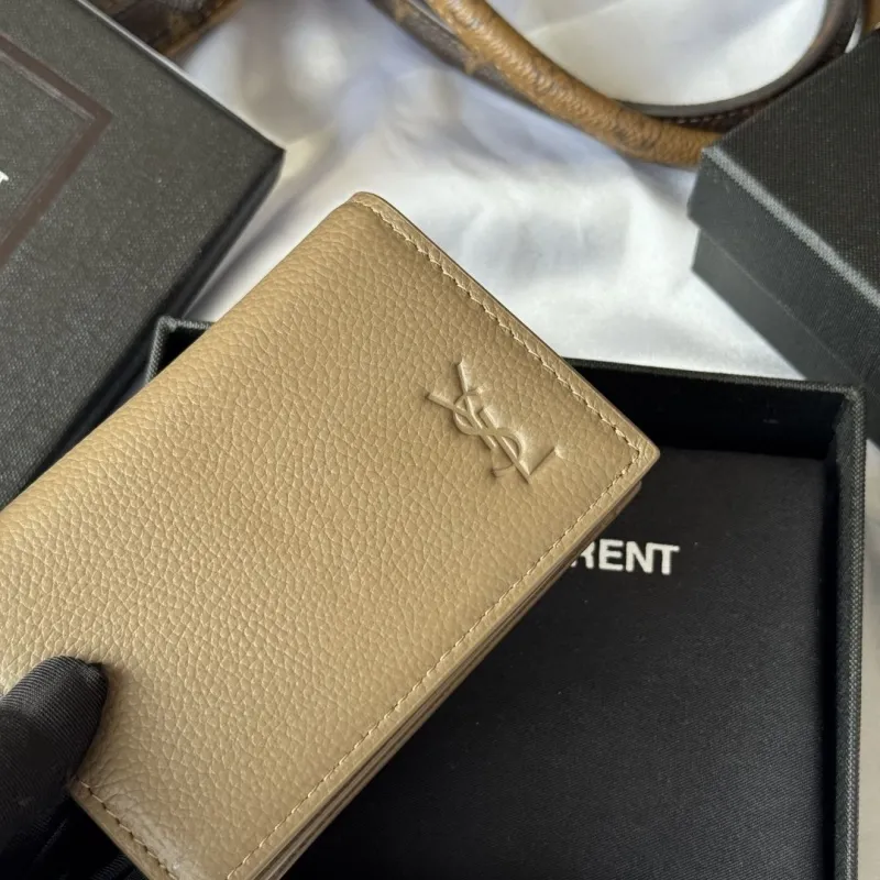 Saint Laurent Taupe Leather Bifold Wallet 114 - Image 5
