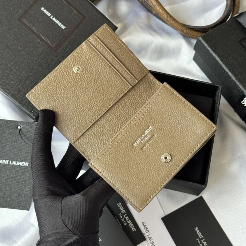 Saint Laurent Taupe Leather Bifold Wallet 114 - Image 6