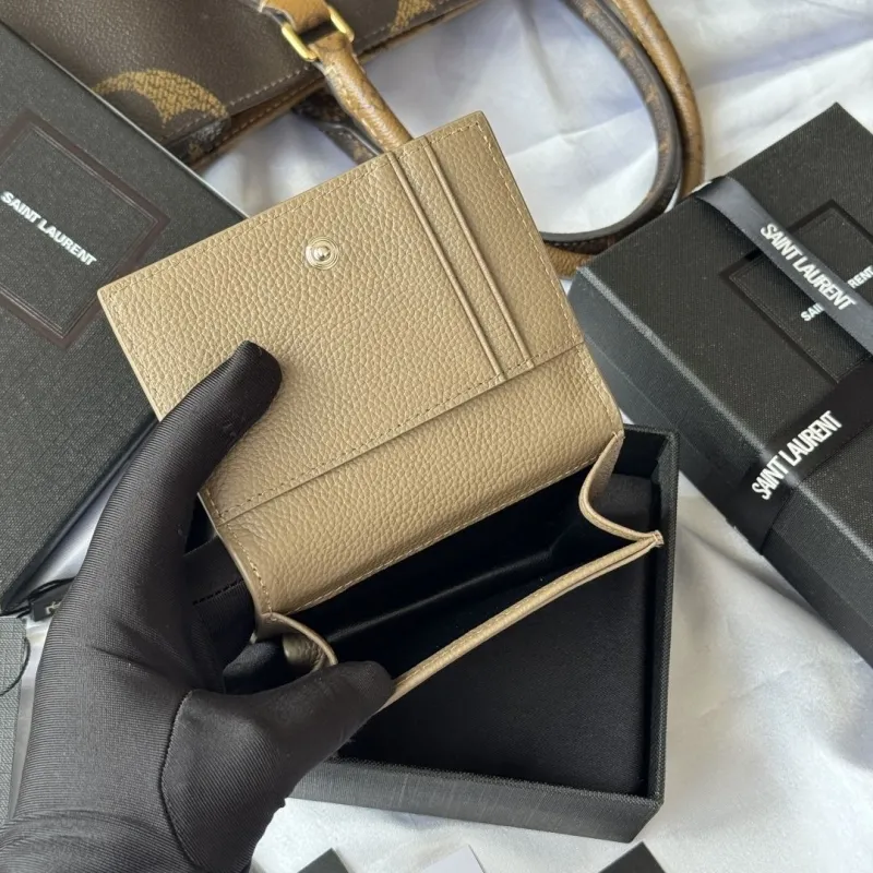 Saint Laurent Taupe Leather Bifold Wallet 114 - Image 9