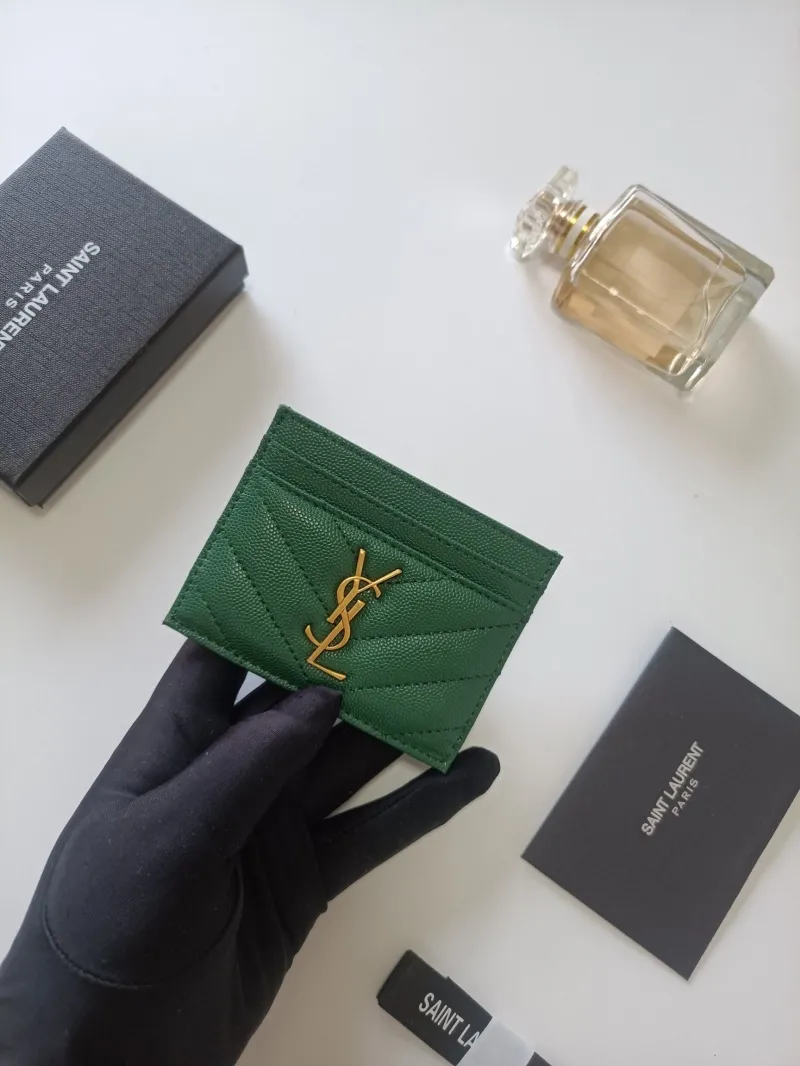 YSL Green Leather Card Holder - Image 4
