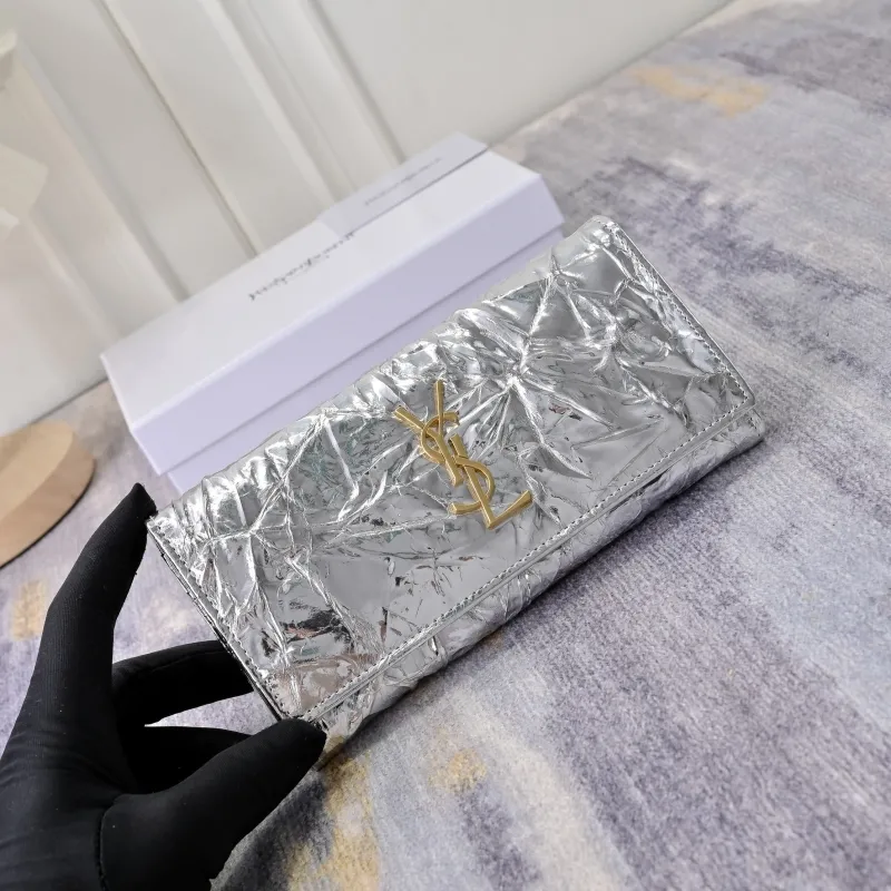Alternative view of YSL Silver Metallic Leather Wallet
